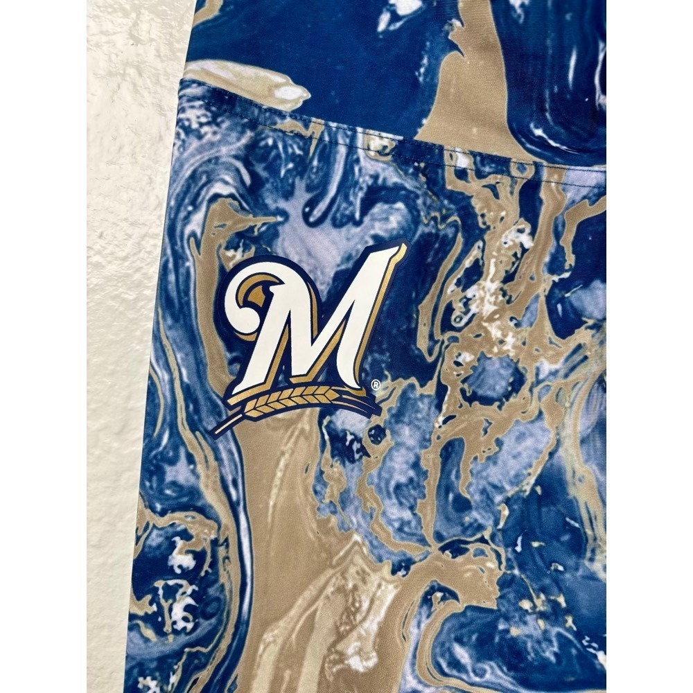 MLB‎ Milwaukee Brewers Marble Swirl Leggings Sz M Baseball Athleisure Comfy Gym - Picture 2 of 14